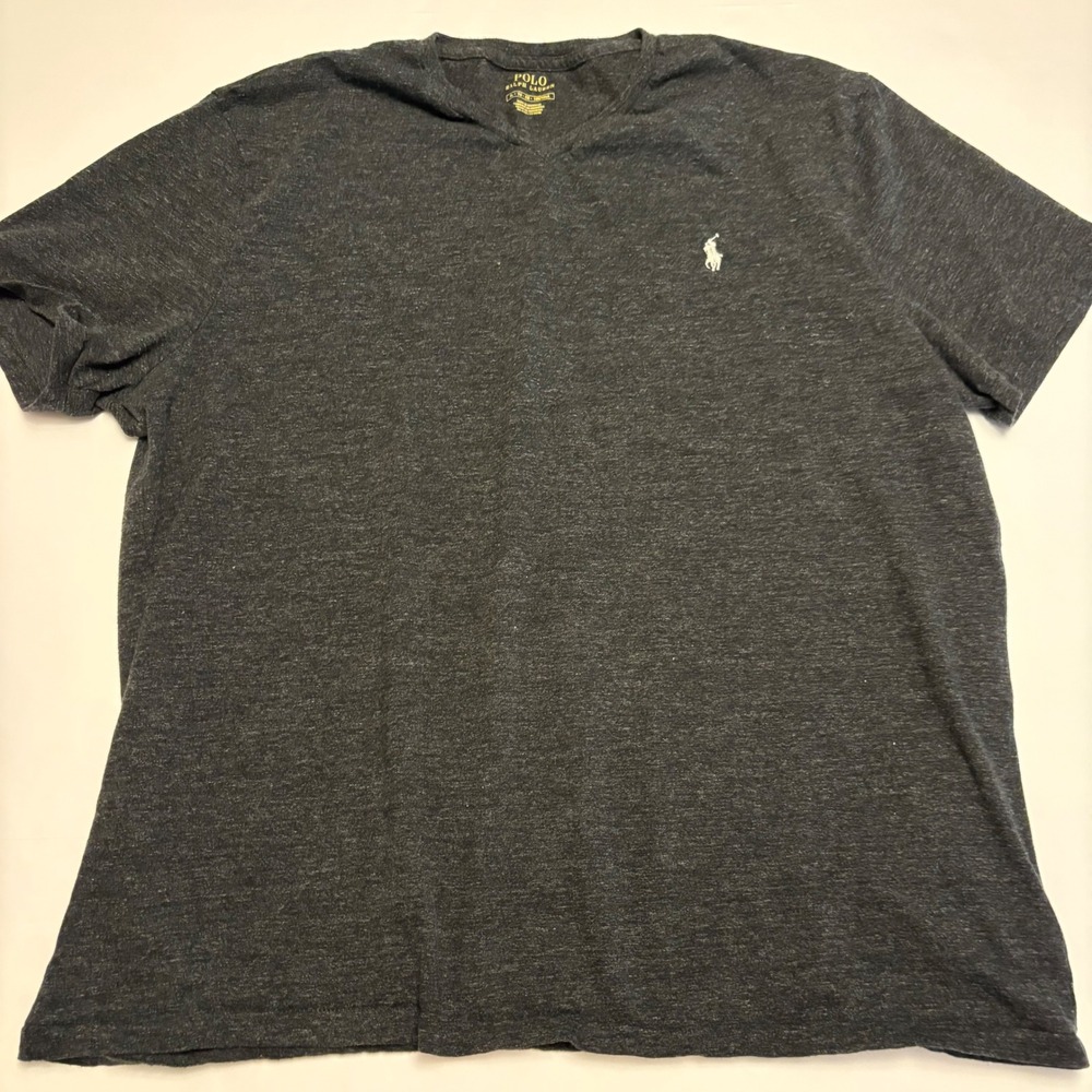 Polo Ralph Lauren T-Shirt Mens XL Grey Heathered V-Neck Short Sleeve Pony Logo